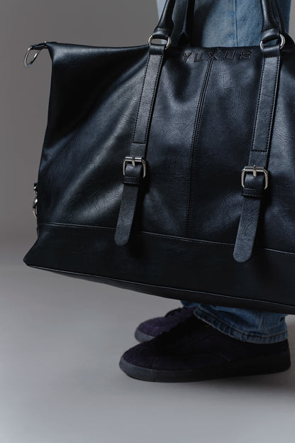 BLACK "VOYAGER" LEATHER BAG